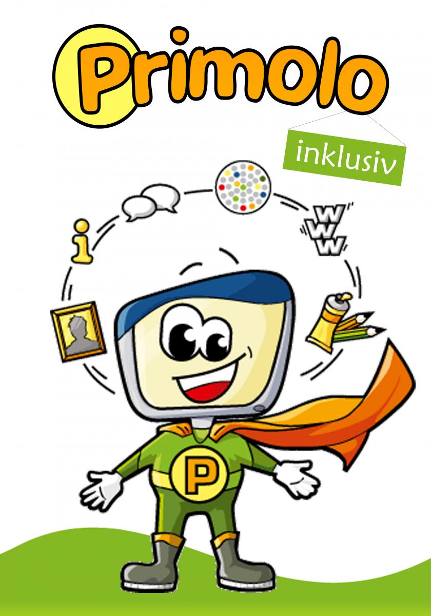 Primolofigur mit wehendem Superheldenumgang jongliert. Über ihm ist "Primolo inklusiv" zu lesen.